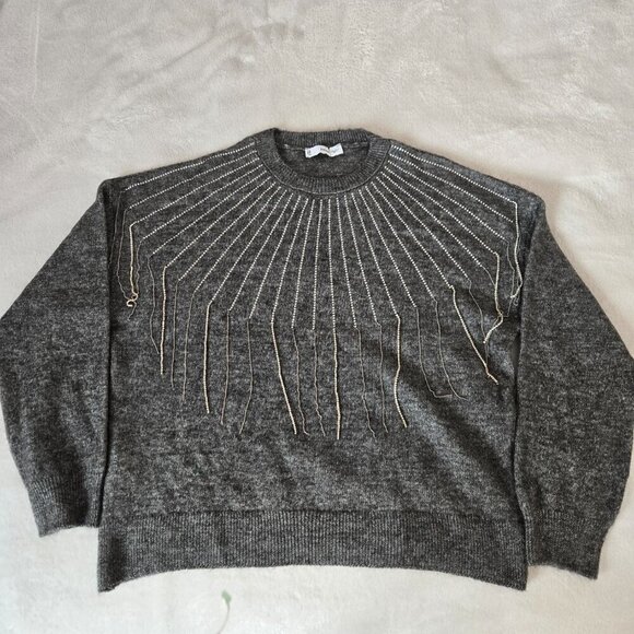Mango Women's Glitter Detail Knitted Sweater gray size L NWOT - Picture 4 of 15
